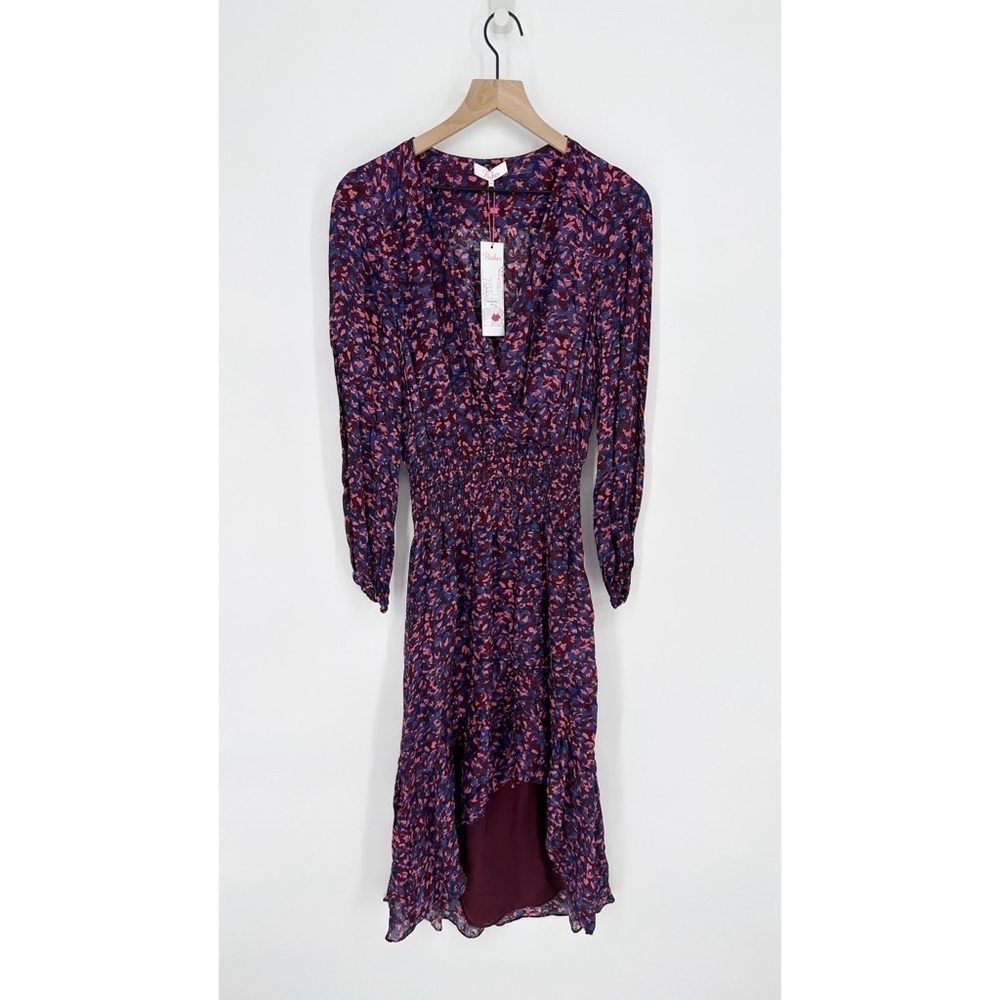 New Parker Elizabeth Ruffle Hi Lo Midi Dress Long Sleeve In Tanzanite Women's Xs — image 2 of 7
